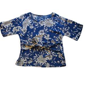 West Kei Garden Girl Botanical Blue Tie Shirt Size S